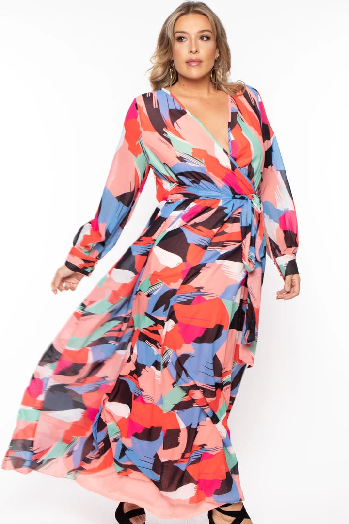 Ricarica Plus Size Abstract Chiffon Maxi Dress - Red Dresses 4 Ricarica Plus Size Abstract Chiffon Maxi Dress - Red Dresses