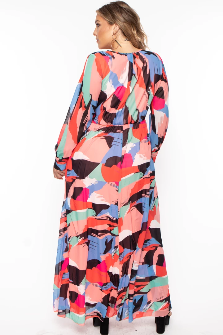 Ricarica Plus Size Abstract Chiffon Maxi Dress - Red Dresses 6 Ricarica Plus Size Abstract Chiffon Maxi Dress - Red Dresses