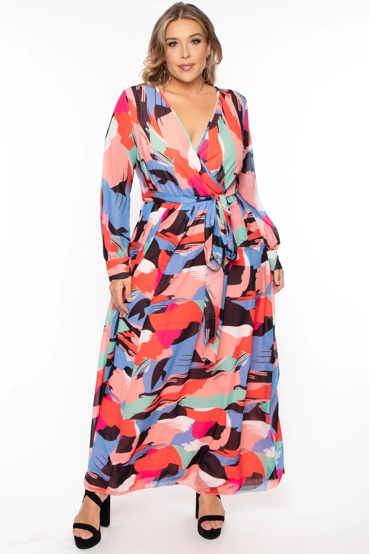 Ricarica Plus Size Abstract Chiffon Maxi Dress - Red Dresses 8 Ricarica Plus Size Abstract Chiffon Maxi Dress - Red Dresses