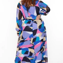 Ricarica Dresses Plus Size Abstract Chiffon Maxi Dress - Blue