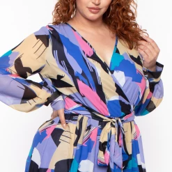 Ricarica Dresses Plus Size Abstract Chiffon Maxi Dress - Blue