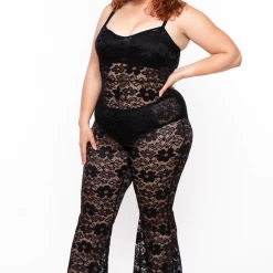 Curvy Sense Plus Size Cami Lace Coverup Jumpsuit - Black