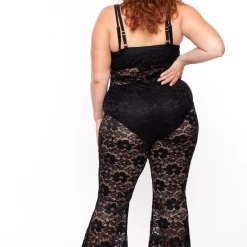 Curvy Sense Plus Size Cami Lace Coverup Jumpsuit - Black