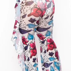 Highlight Plus Size Abstract Floral Mesh Ruffle Pants - White
