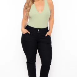 DIAMANTE Plus Size 3 Button Straight Jean - Black