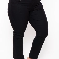 DIAMANTE Plus Size 3 Button Straight Jean - Black