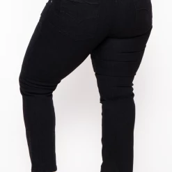 DIAMANTE Plus Size 3 Button Straight Jean - Black