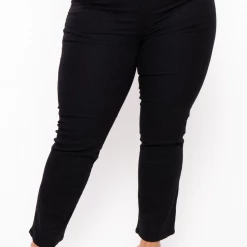 DIAMANTE Plus Size 3 Button Straight Jean - Black