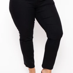 DIAMANTE Plus Size 3 Button Straight Jean - Black