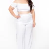 Curvy Sense Matching Sets Plus Size Andrea Crop Top And Flare Pants Set - White 1 Curvy Sense Matching Sets Plus Size Andrea Crop Top And Flare Pants Set - White