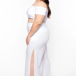 Curvy Sense Matching Sets Plus Size Andrea Crop Top And Flare Pants Set - White 9 Curvy Sense Matching Sets Plus Size Andrea Crop Top And Flare Pants Set - White
