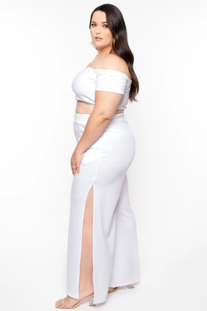 Curvy Sense Matching Sets Plus Size Andrea Crop Top And Flare Pants Set - White 5 Curvy Sense Matching Sets Plus Size Andrea Crop Top And Flare Pants Set - White