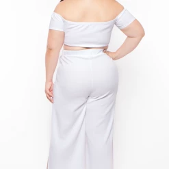 Curvy Sense Matching Sets Plus Size Andrea Crop Top And Flare Pants Set - White 10 Curvy Sense Matching Sets Plus Size Andrea Crop Top And Flare Pants Set - White
