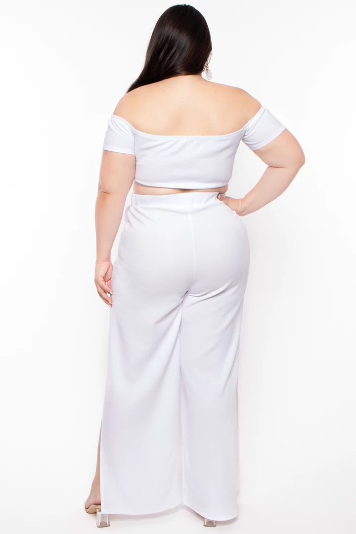 Curvy Sense Matching Sets Plus Size Andrea Crop Top And Flare Pants Set - White 6 Curvy Sense Matching Sets Plus Size Andrea Crop Top And Flare Pants Set - White
