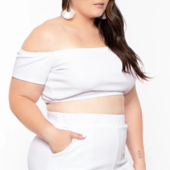 Curvy Sense Matching Sets Plus Size Andrea Crop Top And Flare Pants Set - White 11 Curvy Sense Matching Sets Plus Size Andrea Crop Top And Flare Pants Set - White