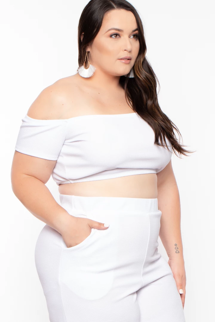 Curvy Sense Matching Sets Plus Size Andrea Crop Top And Flare Pants Set - White 7 Curvy Sense Matching Sets Plus Size Andrea Crop Top And Flare Pants Set - White