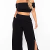 Curvy Sense Plus Size Andrea Crop Top And Flare Pants Set - Black 1 Curvy Sense Plus Size Andrea Crop Top And Flare Pants Set - Black