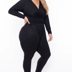 Bluebell Plus Size Alicia Draped Jumpsuit - Black Party Jumpsuilts