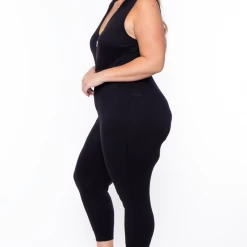 Curvy Sense Plus Size Hooded Zip Front Jumpsuit - Black