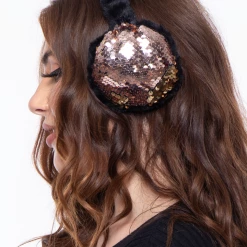 Illuma Fashion Fluffy Sequin Faux Fur Ear Muffs With Kitty Ears- Black Accessories