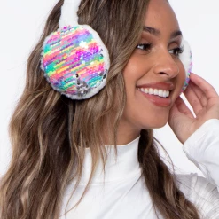 Illuma Fashion Fluffy Sequin Faux Fur Ear Muffs With Kitty Ears- White