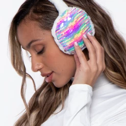 Illuma Fashion Fluffy Sequin Faux Fur Ear Muffs With Kitty Ears- White