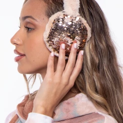 Illuma Fashion Accessories Fluffy Sequin Faux Fur Ear Muffs With Kitty Ears- Beige