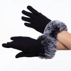 Illuma Fashion Basic Gloves With Faux Fur Cuff- Black Accessories