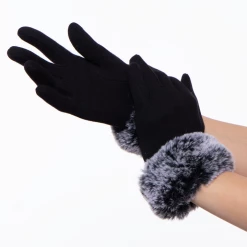 Illuma Fashion Basic Gloves With Faux Fur Cuff- Black Accessories