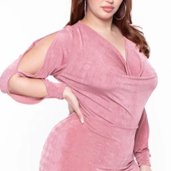 Curvy Sense Plus Size Allie Cowl Neck Dress - Mauve