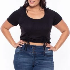 Curvy Sense Plus Size Alina Ribbed Crop Top - Black
