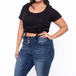 Curvy Sense Plus Size Alina Ribbed Crop Top - Black
