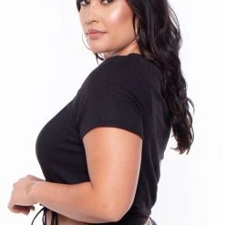 Curvy Sense Plus Size Alina Ribbed Crop Top - Black