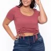Curvy Sense Tops Plus Size Alina Ribbed Crop Top - Brick