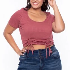 Curvy Sense Tops Plus Size Alina Ribbed Crop Top - Brick