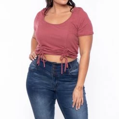 Curvy Sense Tops Plus Size Alina Ribbed Crop Top - Brick