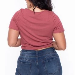 Curvy Sense Tops Plus Size Alina Ribbed Crop Top - Brick