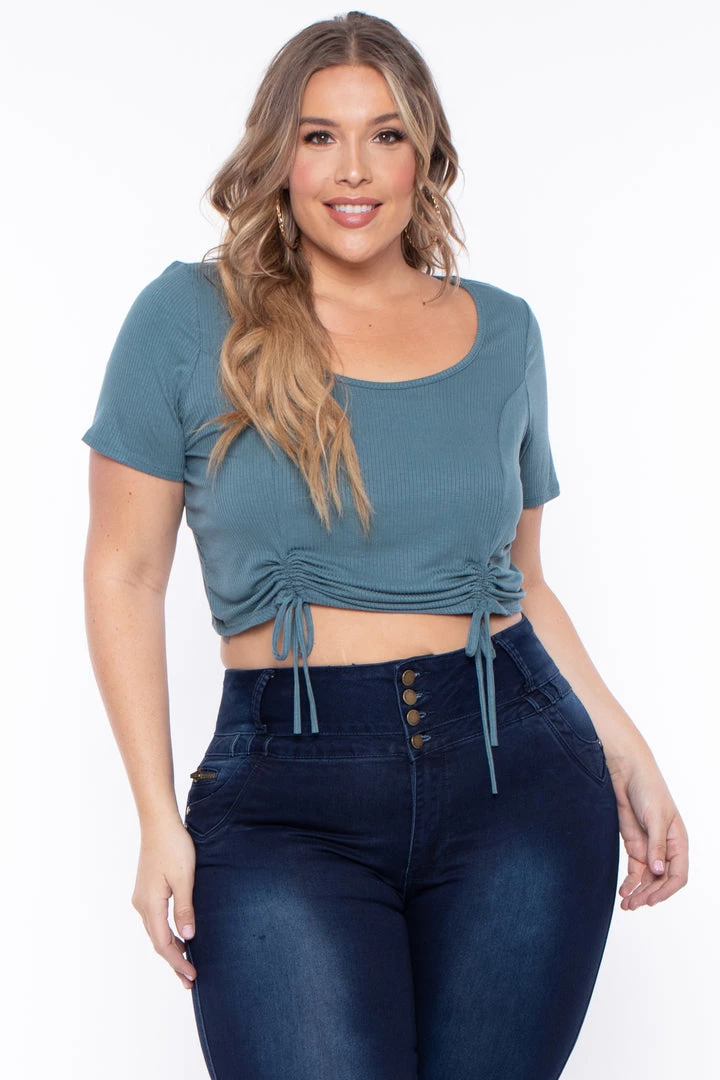 Curvy Sense Plus Size Alina Ribbed Crop Top - Teal Tops 3 Curvy Sense Plus Size Alina Ribbed Crop Top - Teal Tops