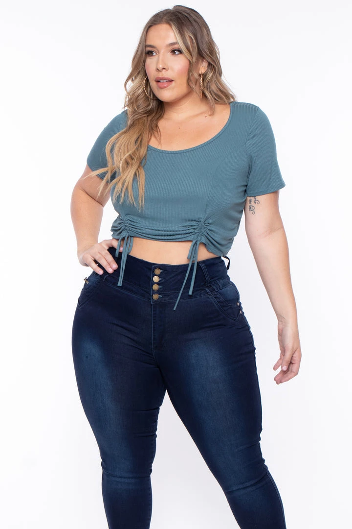 Curvy Sense Plus Size Alina Ribbed Crop Top - Teal Tops 5 Curvy Sense Plus Size Alina Ribbed Crop Top - Teal Tops