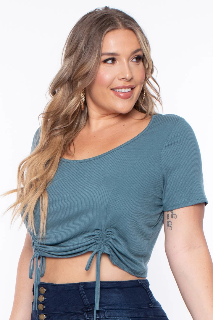 Curvy Sense Plus Size Alina Ribbed Crop Top - Teal Tops 6 Curvy Sense Plus Size Alina Ribbed Crop Top - Teal Tops