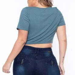 Curvy Sense Plus Size Alina Ribbed Crop Top - Teal Tops 11 Curvy Sense Plus Size Alina Ribbed Crop Top - Teal Tops