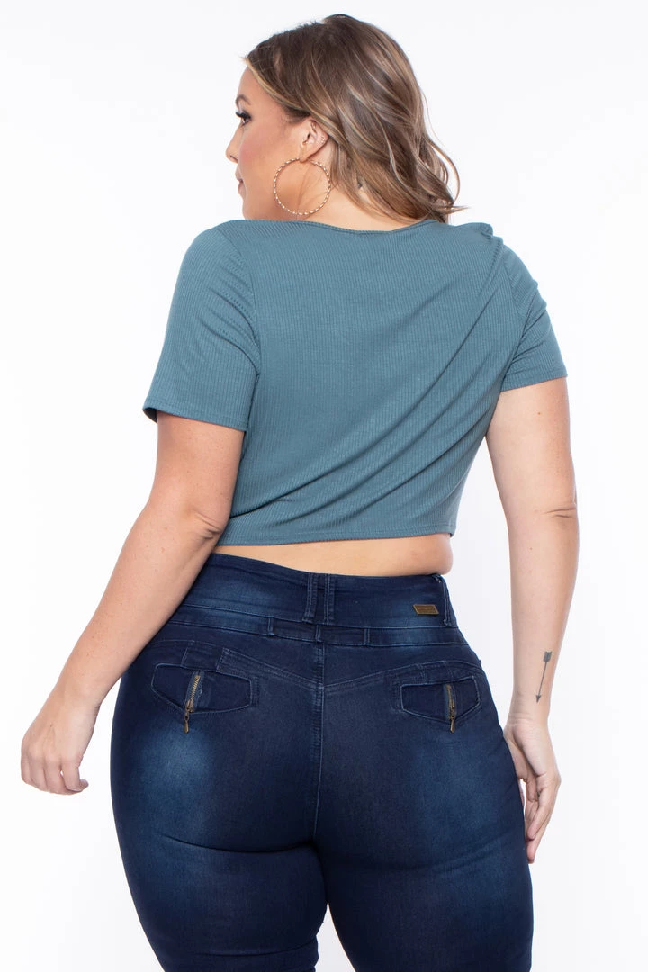 Curvy Sense Plus Size Alina Ribbed Crop Top - Teal Tops 7 Curvy Sense Plus Size Alina Ribbed Crop Top - Teal Tops