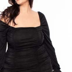 Curvy Sense Plus Size Alma Ruched Slinky Dress - Black Dresses