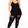 Curvy Sense Plus Size Destroyed Catsuit Jumpsuit - Black Back In Stock