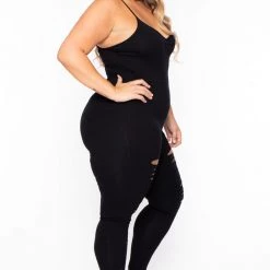 Curvy Sense Plus Size Destroyed Catsuit Jumpsuit - Black Back In Stock