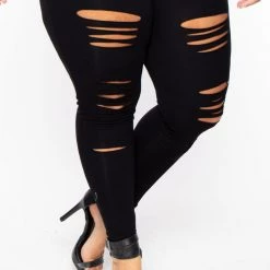 Curvy Sense Plus Size Destroyed Catsuit Jumpsuit - Black Back In Stock