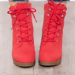 JP Originals Footwear New York Sour Lace-Up Heeled Boots - Red