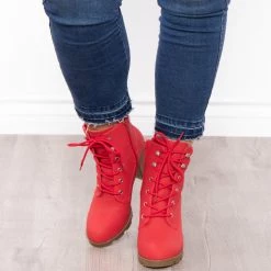 JP Originals Footwear New York Sour Lace-Up Heeled Boots - Red