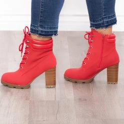 JP Originals Footwear New York Sour Lace-Up Heeled Boots - Red