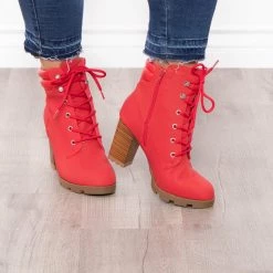 JP Originals Footwear New York Sour Lace-Up Heeled Boots - Red